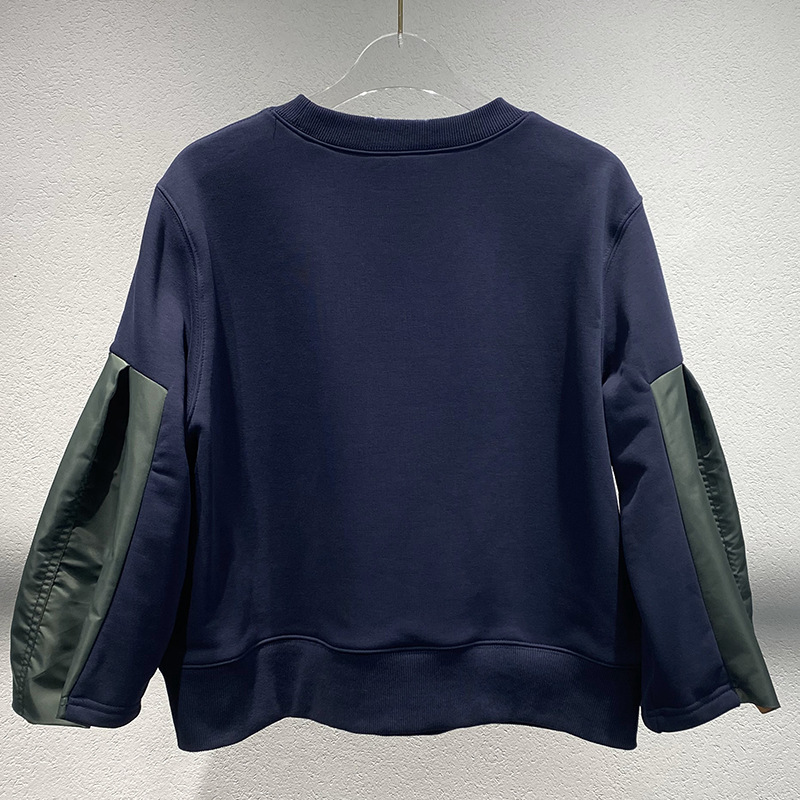 G2403 New autumn and winter color matching round neck stitching loose cuffs long sleeve sweatshirt for women