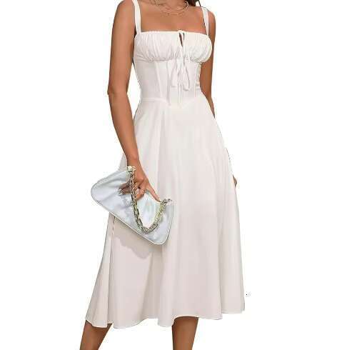 DHessentials Women's Bohemian Floral A-line Tight Corset Dress With Flowing Slit Tie And Long Arm, Plus Size For Summer Outdoor Casual Wear