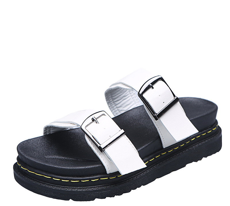 Free shipping 2025 new designer sandals fashionable casual belt buckle thick bottom straight line cooler for daily outings for women
