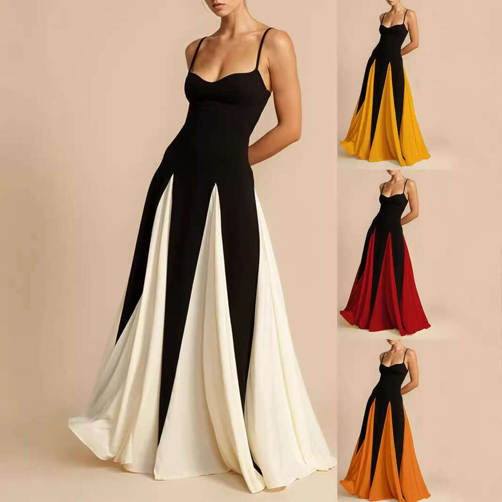 Sheath Dress Women S Elegant Fashionable Sexy Nightclub Trend Off Shoulder Patchwork Large Swing Suspender Women S Evening Dress Summer Dress