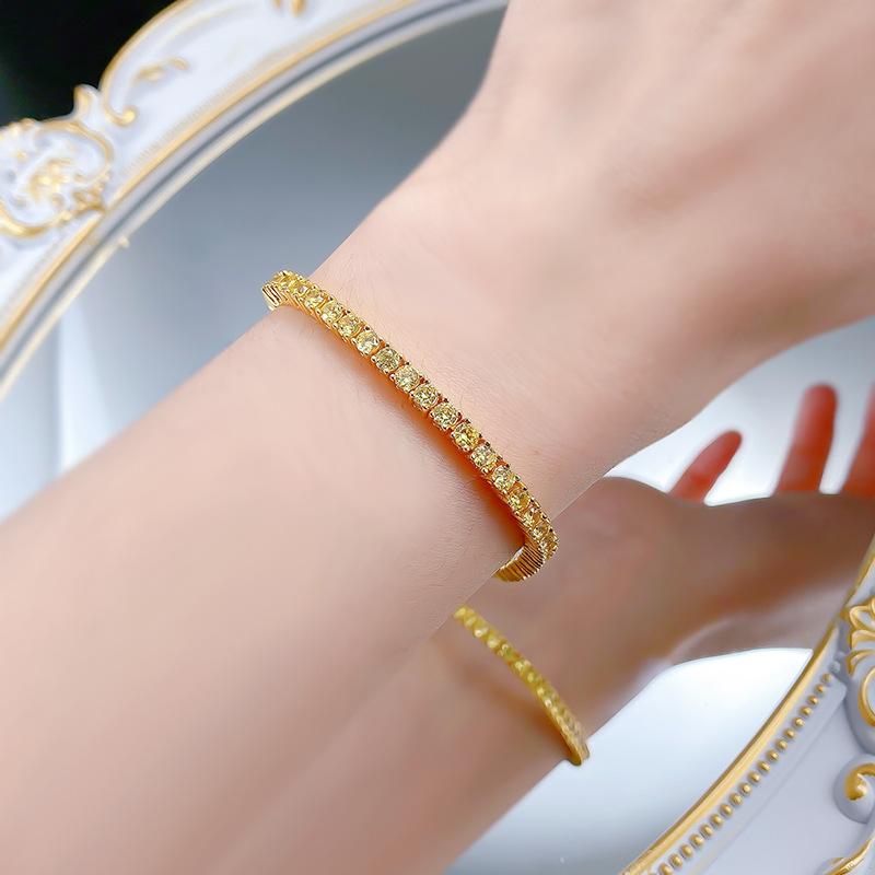 2025 New 925 Sterling Silver Yellow Gold Plated Full Diamond Bracelet, Classic Stylish OL Daily Wear, High-Quality Luxury Women's Trendy Jewelry 