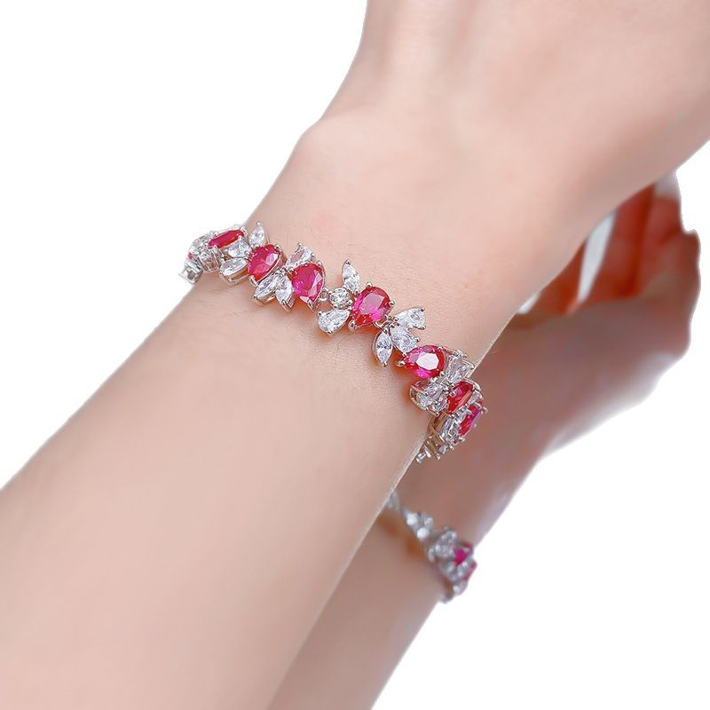 New S925 Sterling Silver Ruby Tennis Bracelet Luxury Red Gemstone Full Diamond Elegant Gift for Weddings and Special Occasions