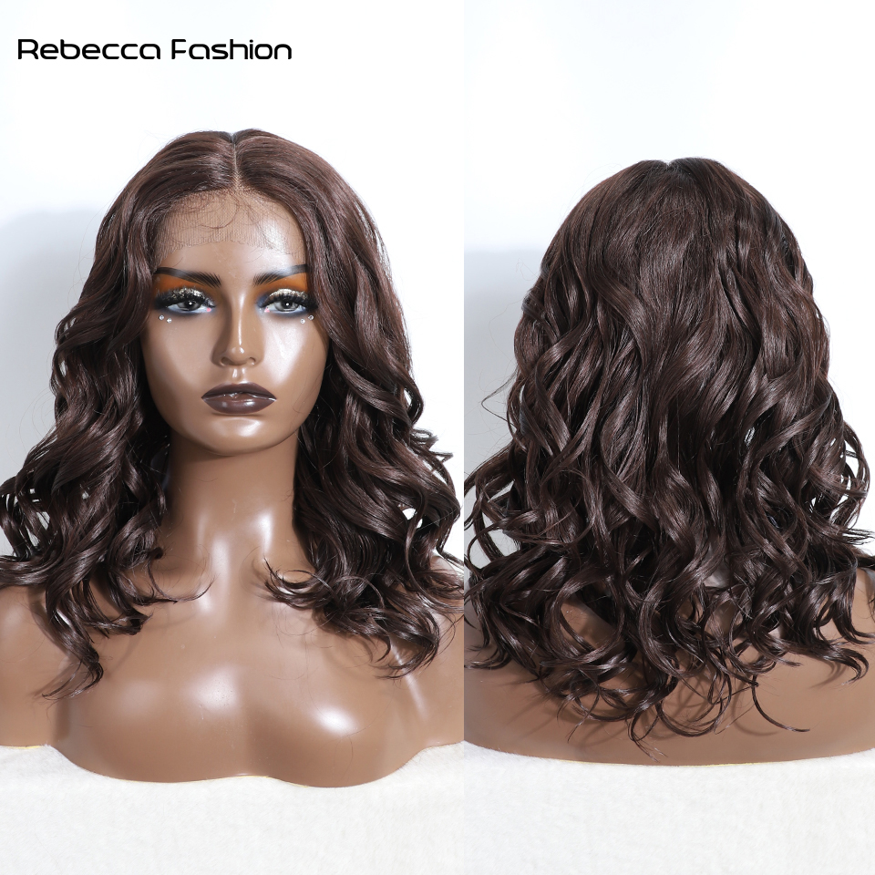 Rebecca Fashion Cosplay Synthetic 20" Curly Dark Brown Ombre Blonde Wigs For Women Lace Front Wigs