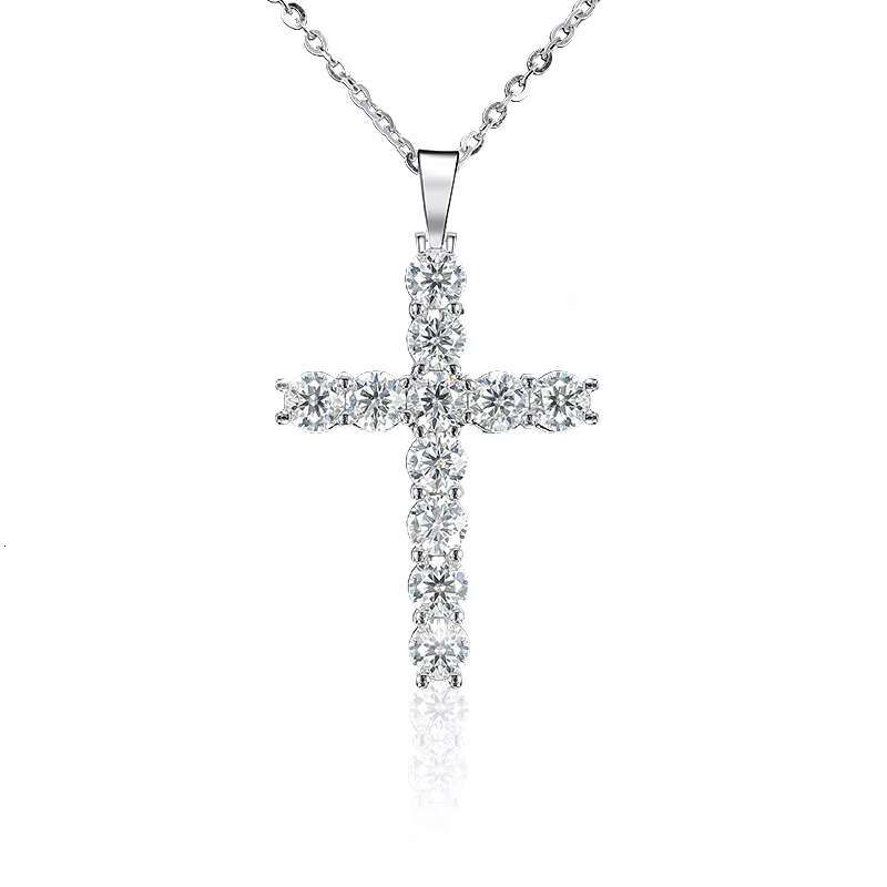 Moissanite Sterling Sier Cross Dia Necklace Pendant Female Cross-border Simple and Versatile