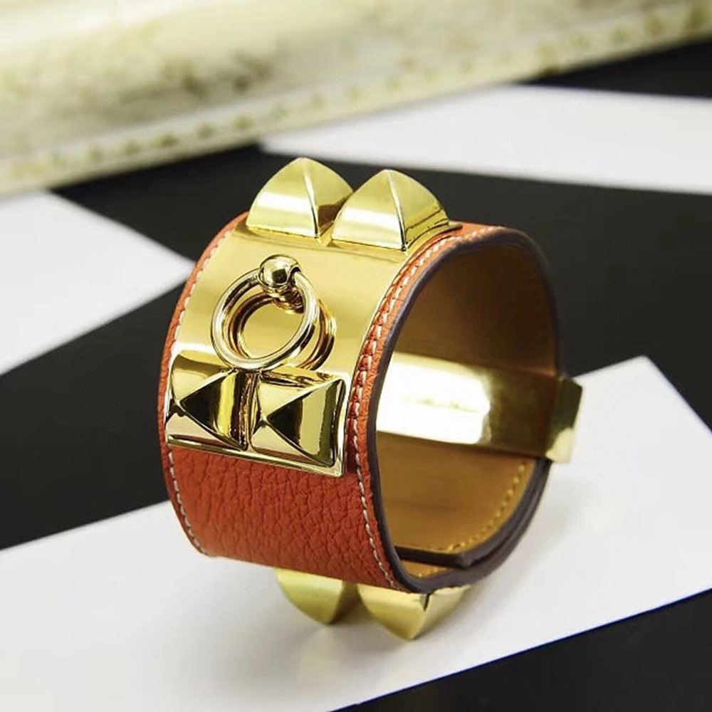 2025 litchi patterned genuine leather bangle bracelet for women mens wide exaggerated punk four rivet designer bracelets bangles jewelry Free shipping