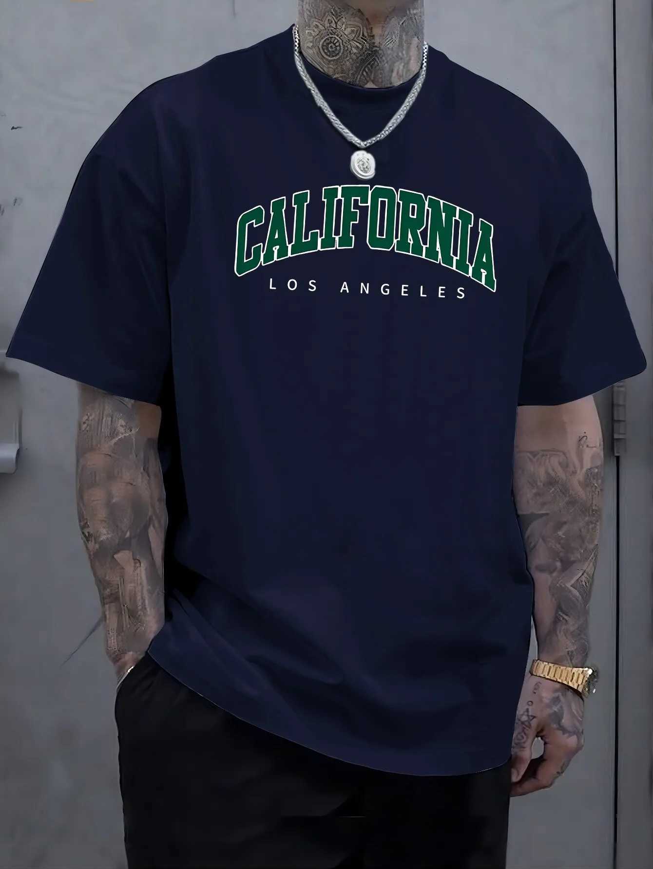 Summer Mens 100% Cotton Casual Sports Loose Large california letter Printed Comfortable Round Neck Short Sleeve T-shirt Top J250515UJCI