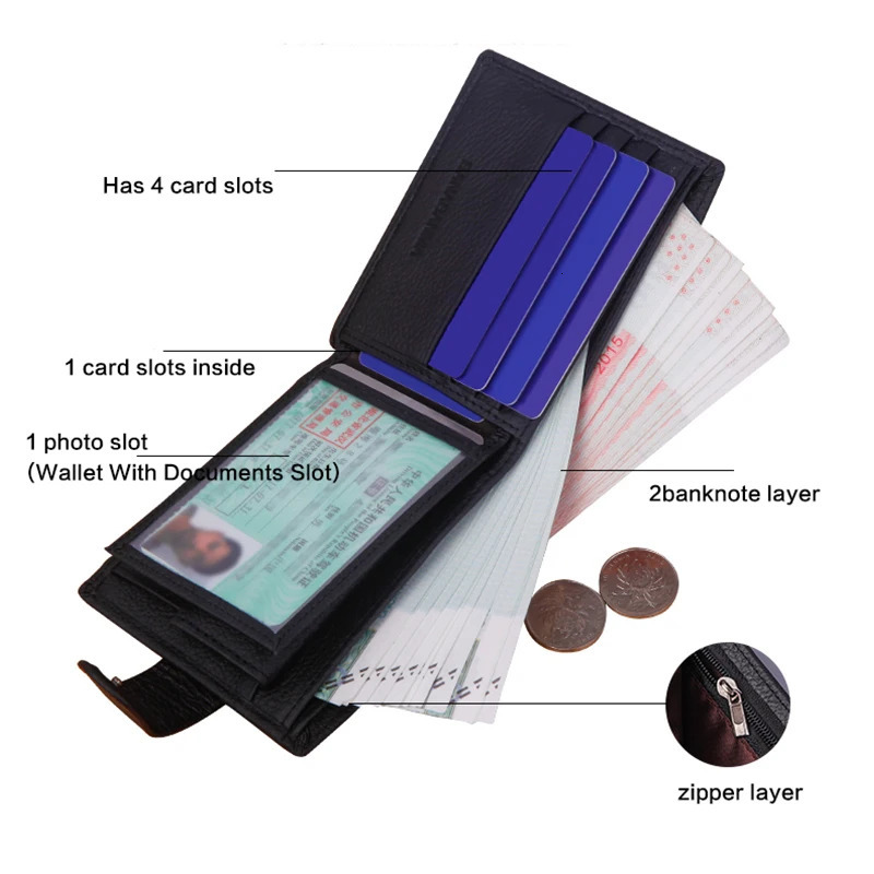 Genuine Leather Mens Wallet Short Money Clip Soft Leather Purse For Man Buckle Multi Card Position Zippe Wallet Men 250516