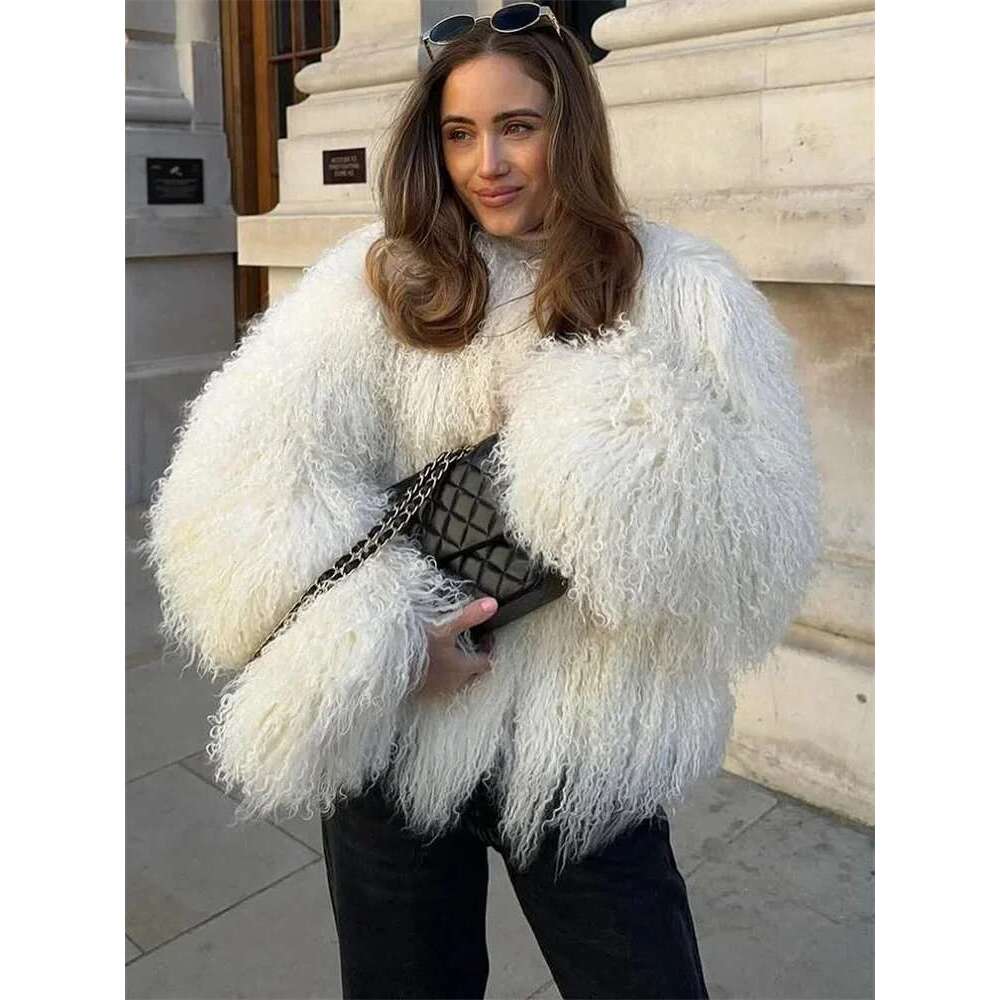 Tossy Female Fluffy Faux Fox Fur Jacket Overcoat Winter Loose Long Sleeve High Waist Patchwork Coat Women's Outwear 2025 Designer