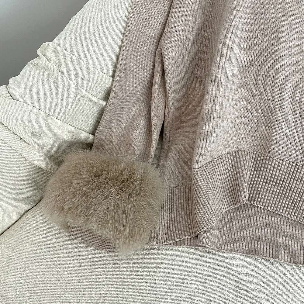 OFTBUY Real Fox Coat 2024 Sweater Women Autumn Winter New Fashion Sleeves Slim Fit Sweaters Fur Knitwear Pull Femme Vintage 250520