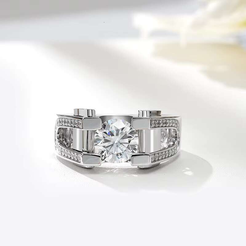 Round cut silver platinum men's silica dragon band ring