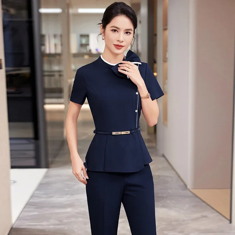 Gray Short Sleeve Womens Skirt Suit Professional Summer Fashionable Front Desk Service Uniform el Front Office Workwear 250519