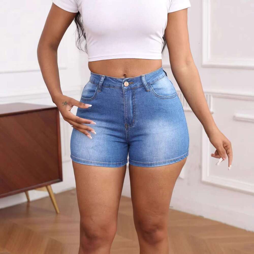 DHEssentials High Waisted Stretch Denim Casual Summer Jean Shorts Solid Washed Look Plus Size Available S-2XL