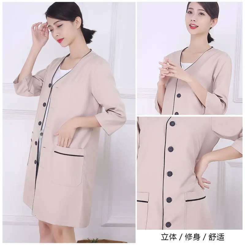 Black Beautician tops short beauty uniform dress spa uniform scrub uniform white plus size Salon grooming clothes Lab coat 250519