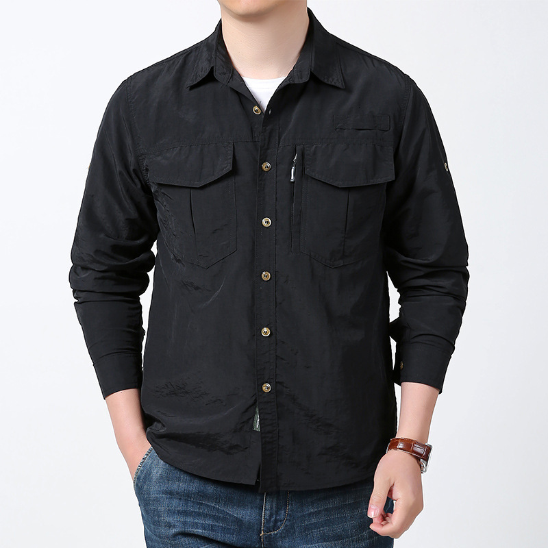 New spring 2025 quick drying long sleeved shirt with multiple pocket sleeves that can be rolled up for functional tactics 241209