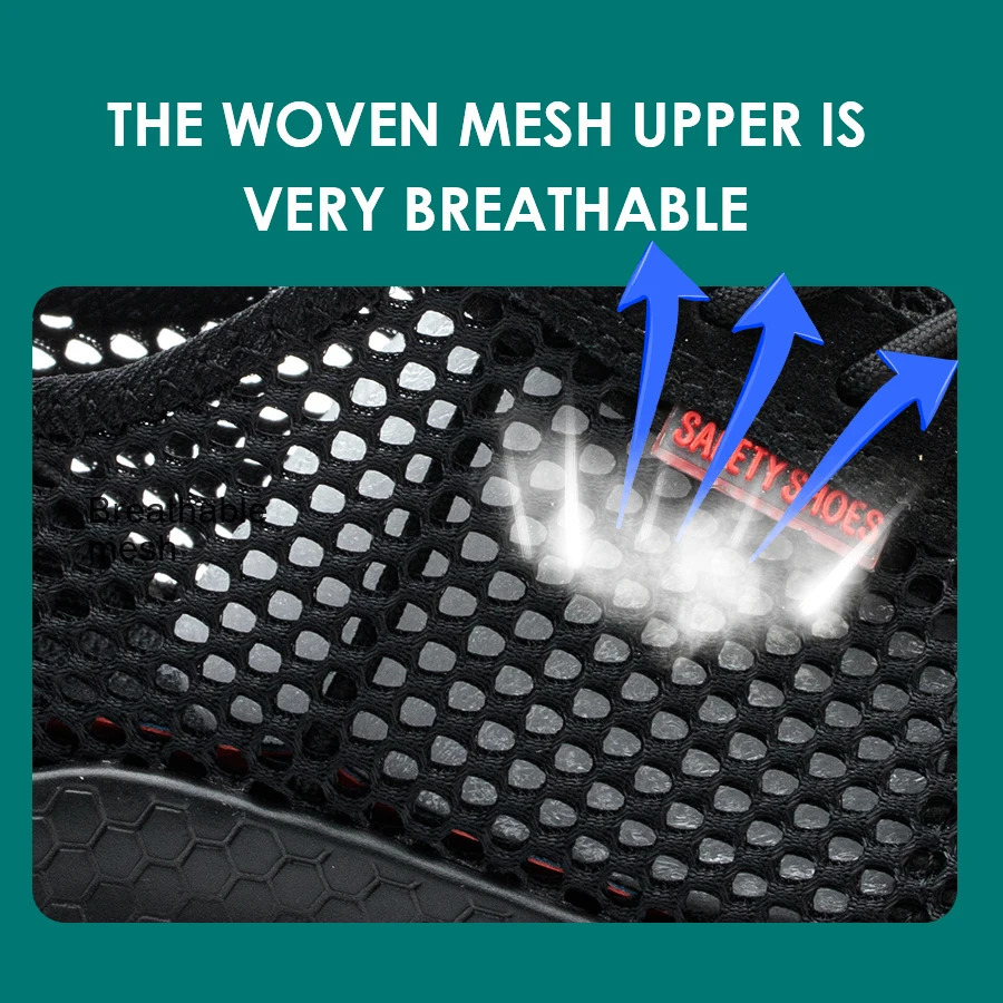 Mens Summer Steel Toe Safety Shoes Anti-Crush And Piercing Breathable Lightweight Outdoor Pure Black Shoes 250519