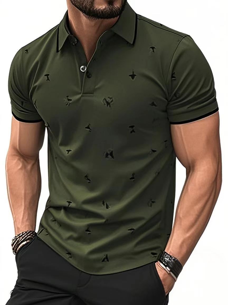Men's Turn Down Collar Polo Shirt with Flamingo Print