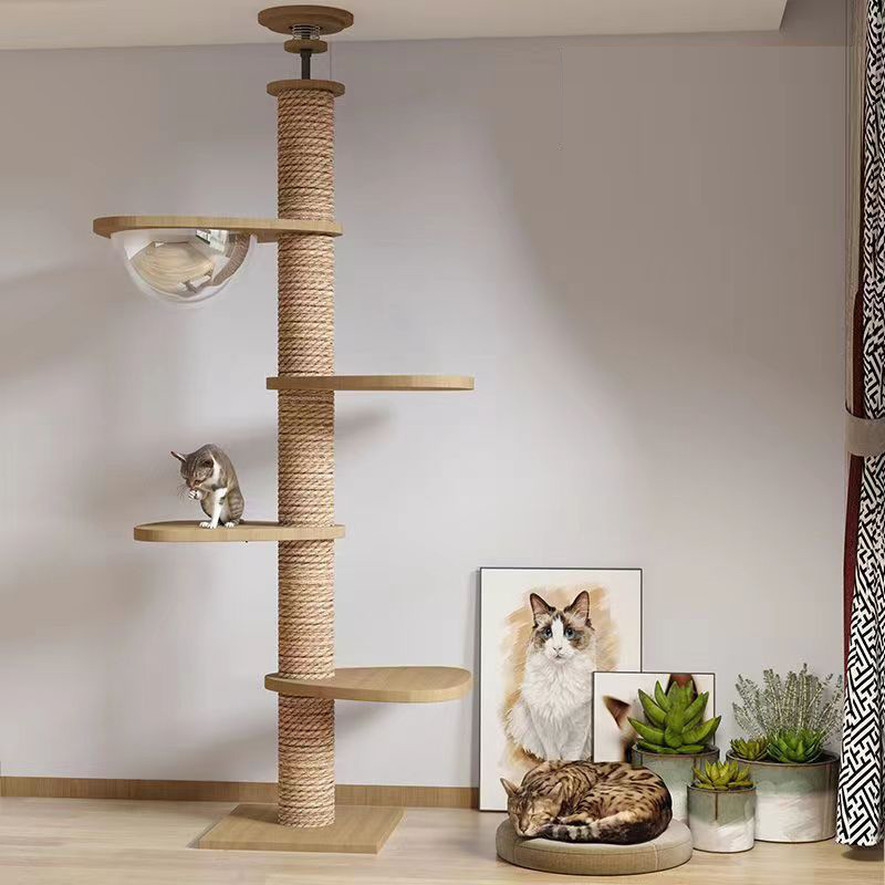 Cat Tree Solid Wood Cat Climbing Tower with Robust Structure - Height 100 Inch
