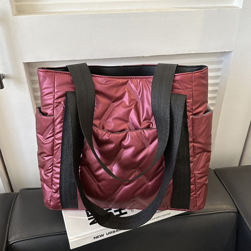 Winter Down Cotton Casual Tote Bags For Women, Solid Color Fashion Shoulder Bag Ladies Handbags For Commuting & Gift