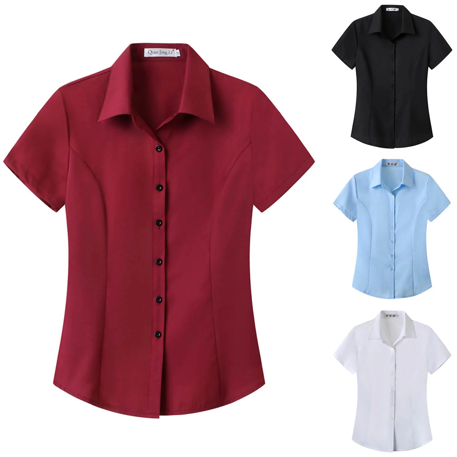 Womens Shortsleeved Slimfitting White Large Size Business Wear Women Shirt Tops Blouse 250516Z