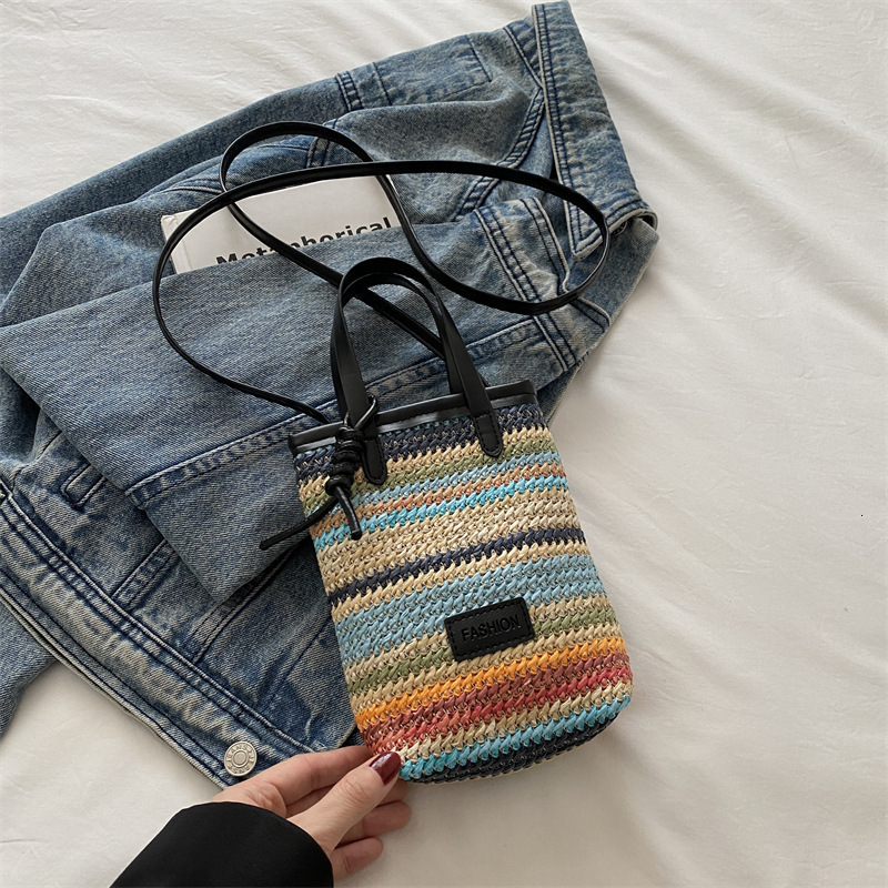 Free Delivery Designer Bag Korean Version Color Striped New 2025 Girls' Spring And Summer Trend Fashion Woven Single Shoulder Crossbody Mobile Ph
