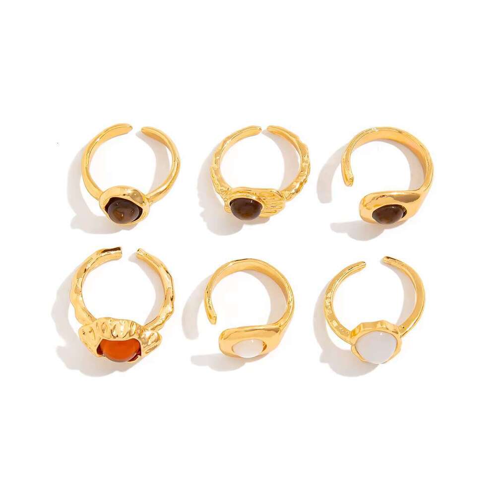 DHCollections Vintage Gold Open Ring Set for Women French Baroque Style Pearl Floral Geometric Adjustable Rings Light Gold Statement Jewellery 6PCS