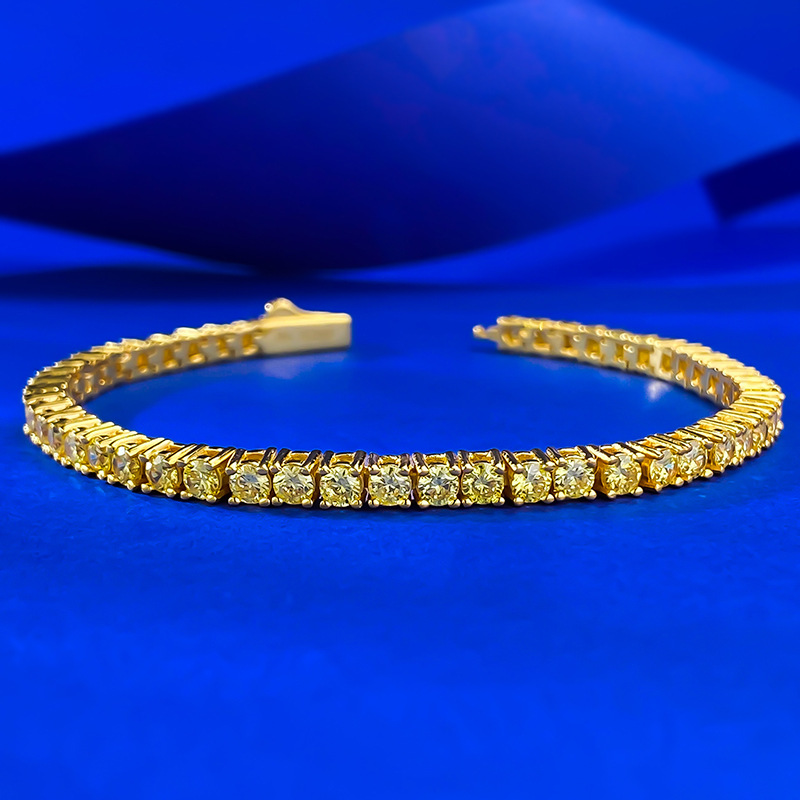 2025 New 925 Sterling Silver Yellow Gold Plated Full Diamond Bracelet, Classic Stylish OL Daily Wear, High-Quality Luxury Women's Trendy Jewelry 