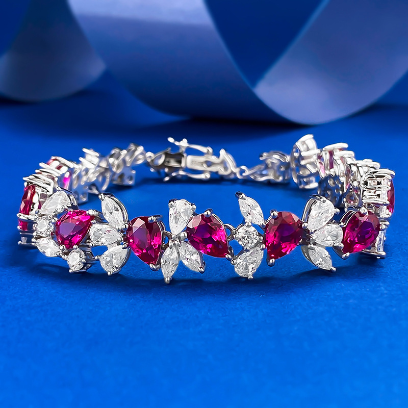 New S925 Sterling Silver Ruby Tennis Bracelet Luxury Red Gemstone Full Diamond Elegant Gift for Weddings and Special Occasions