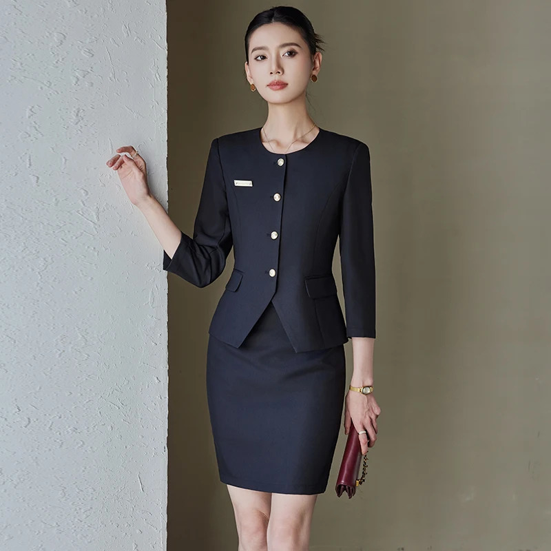 NAVIU Womens Elegant Formal Business Suit Set with Blazer And Skirt Professional Office Workwear for Ladies Interview White 250519