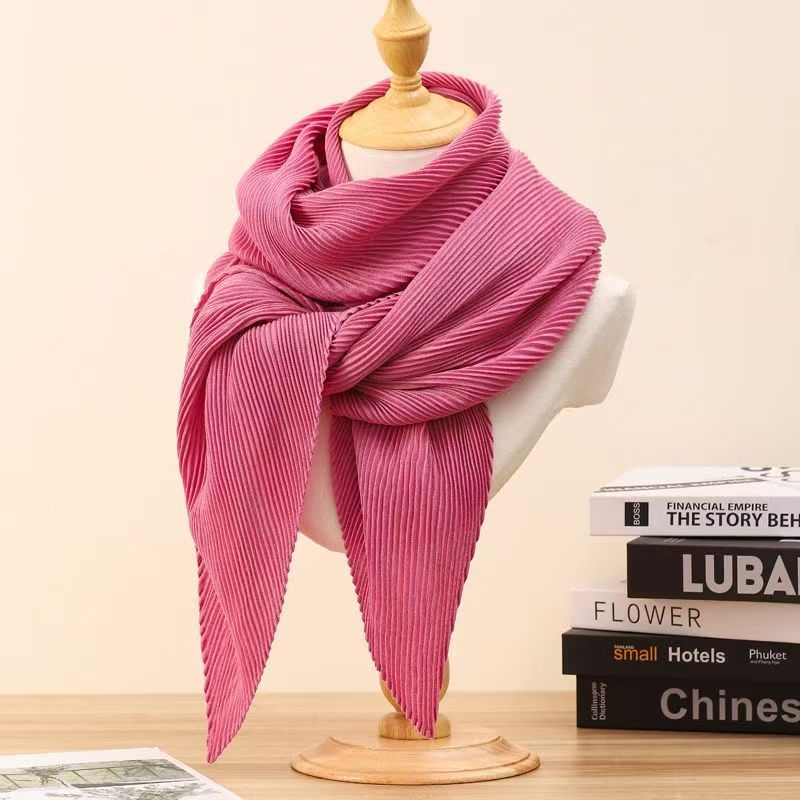 T751 solid color fashion new Korean silk scarf wrinkled warm shawl ladies autumn and winter all-match pleated thickened neck scarf