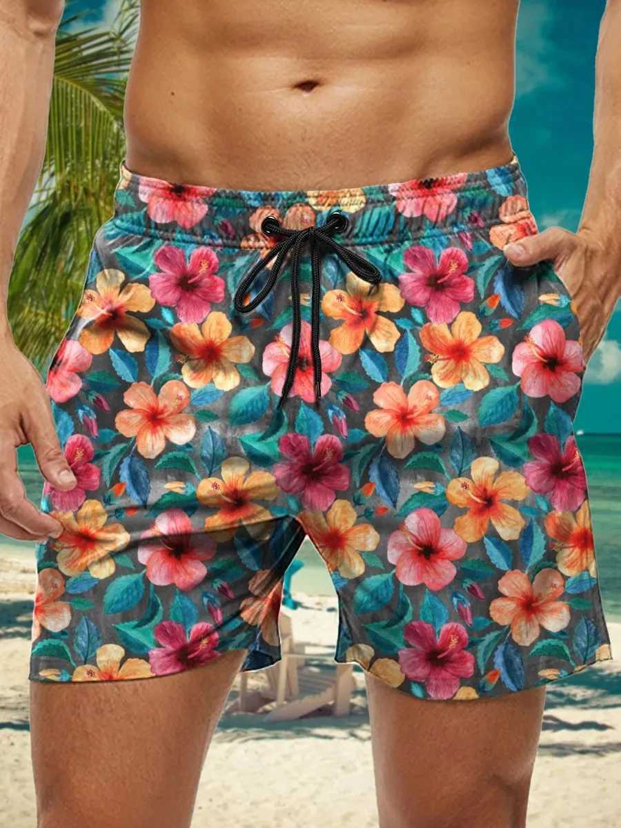 Mens Hawaiian Swim Trunks 3D Floral Print Beach Shorts Quick Dry Outdoor Leisure Sports Shorts Swimwear Fashion Mens Shorts J250515QPZF