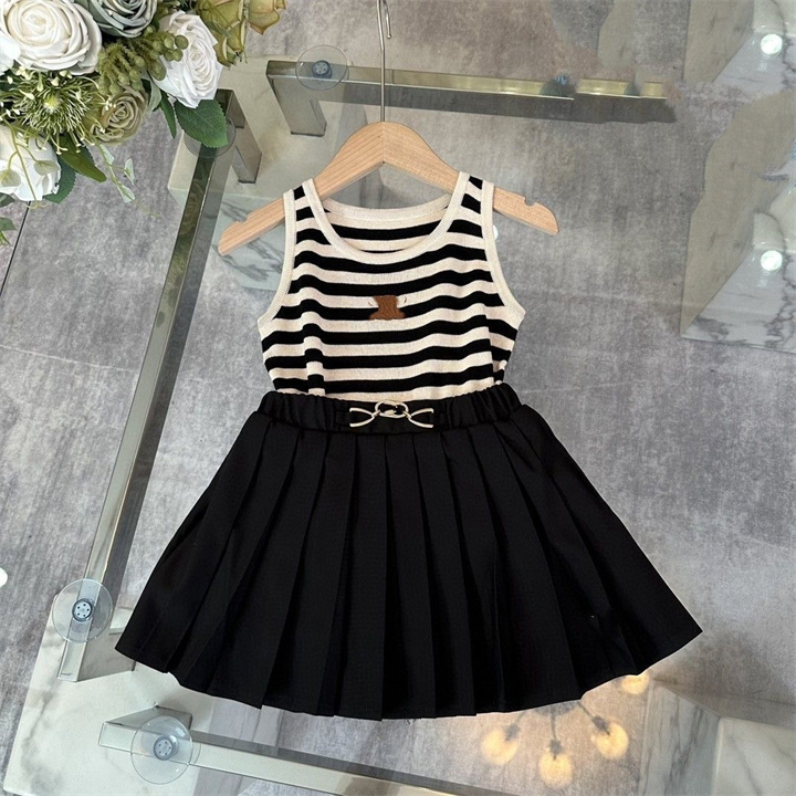 Dresses letter summer fashion short-sleeved dress girl designer clothing casual print princess pleated skirt 90-160CM A18