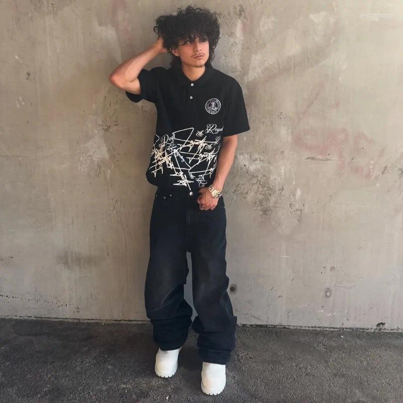 Mens Polos Summer Harajuku Retro Letter Printing Oversized Men Y2k Casual Fashion Hip Hop Punk Pure Cotton T-shirt Women