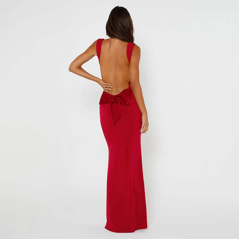 Sheath Dress Feng Spring New Women S Fashion Strap Sexy Open Back Bow Slim Fit Wrapped Hip Dress For Women Summer Dress