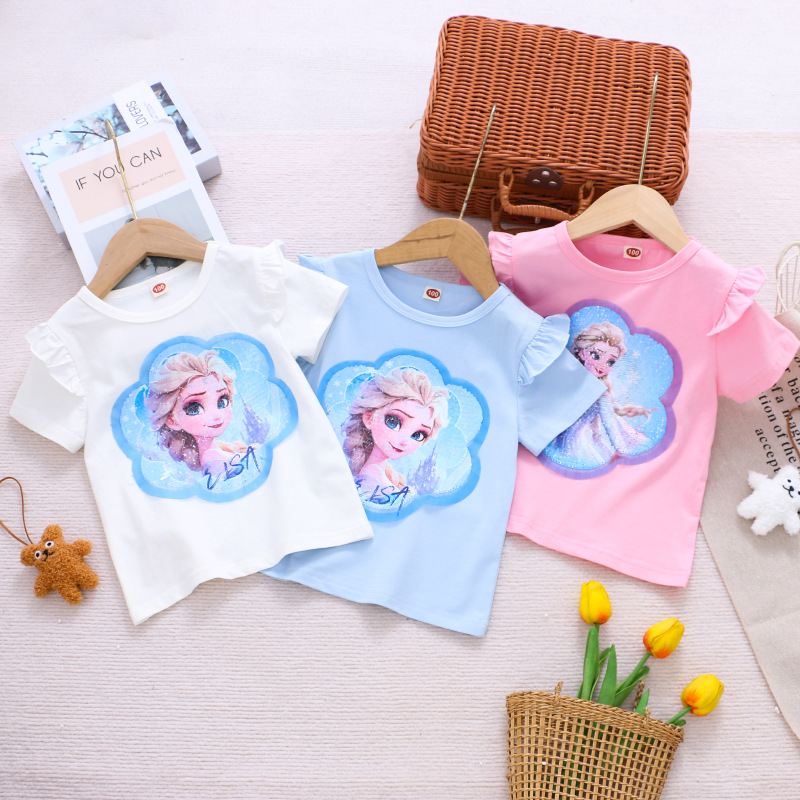 DISNEY Frozen Princess Elsa Kids designer clothes toddler designer clothes cartoon printed T-shirt for baby girl summer children's clothes short-