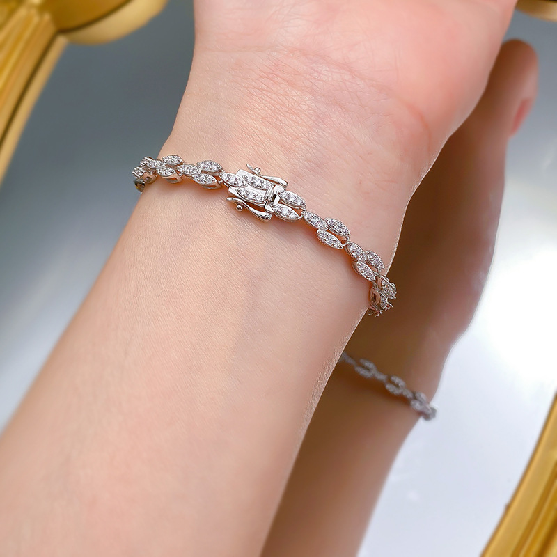 New 925 Sterling Silver Hip Hop Cuban Link Full Diamond Tennis Bracelet for Couples Unique European American Design