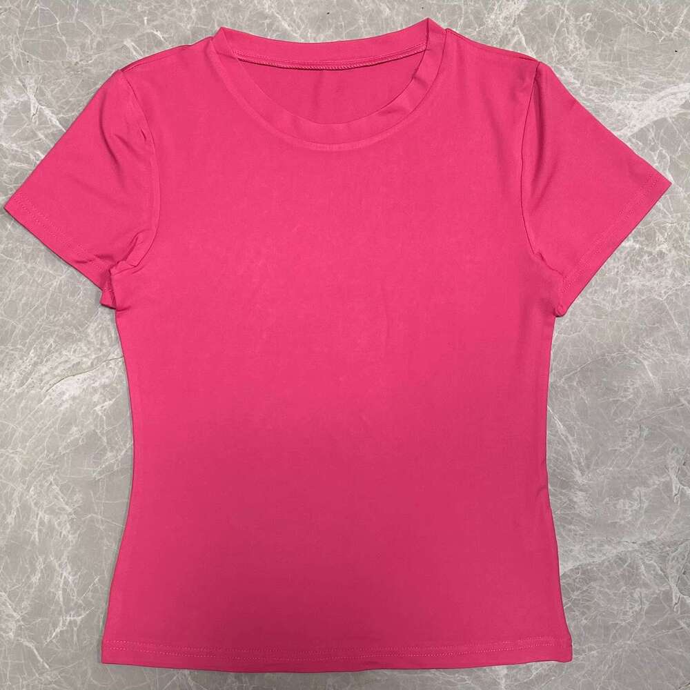 DHessentials New Solid Color Round Neck Women's Short Cotton T-shirt Casual Girls' Half Sleeved Bottom Shirt, Used For Hair Replacement
