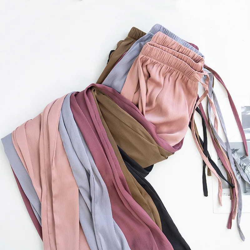 Summer Clothes Pants Women High Waist Satin Straight Pants Ice Silk Sun Protection Casual Pants Smooth Loose Fitting 250517