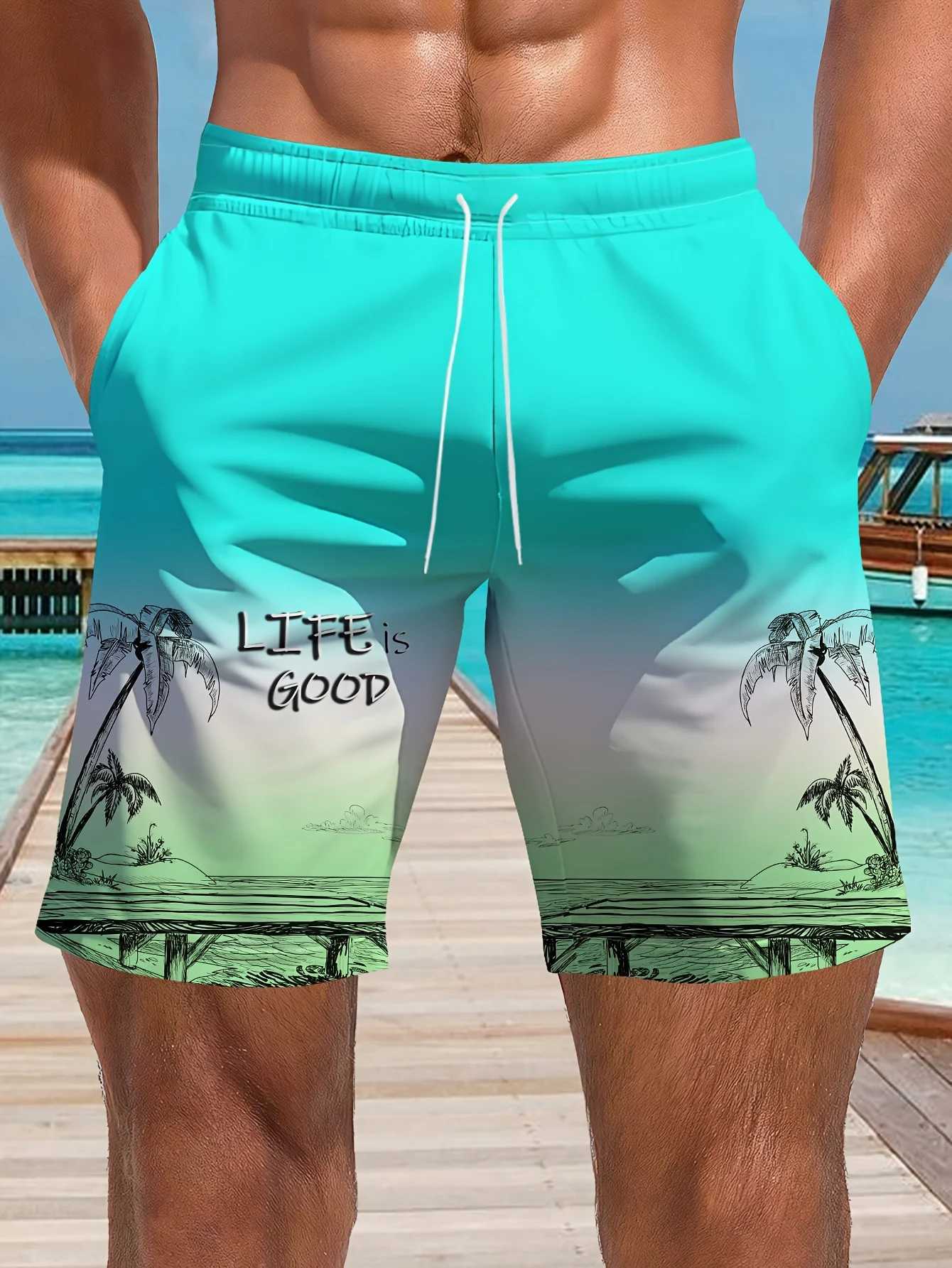 Mens Hawaiian Swim Trunks 3D Gradient Palm Tree Print Beach Shorts Quick Dry Outdoor Leisure Sports Shorts Fashion Mens Shorts J25051540SX