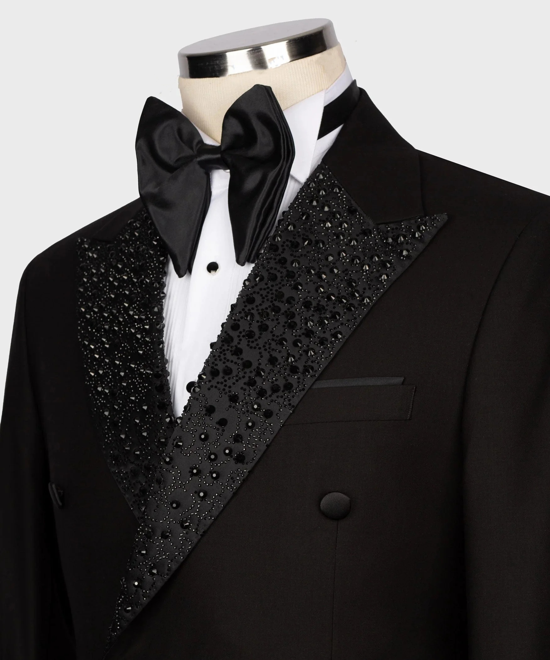 Elegant Men Wedding Suits Peaked Lapel Beaded Tailor-Made 2 Pieces Set Jacket Rhinestone Double Breasted Blazer Customized Evening Party Party Coat Pa