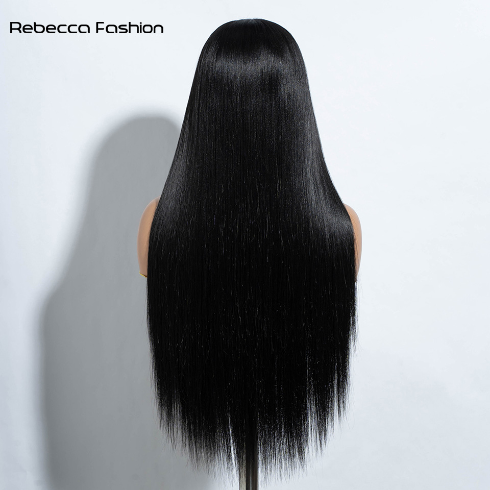 Rebecca Fashion Cosplay Synthetic Lace Wig 30 Inch Long Straight Soft Rainbow Colorful Ombre Blonde Ginger Wigs For Women