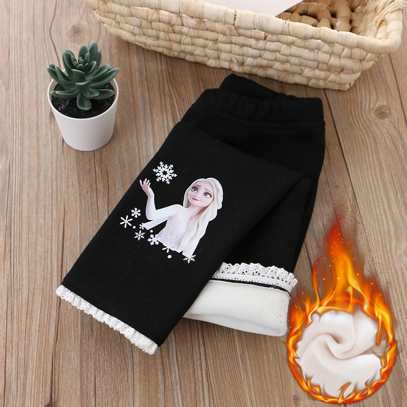 DISNEY infant designer clothes baby designer clothes Frozen Elsa princess girls' pants with princess print soft and comfortable pure cotton.