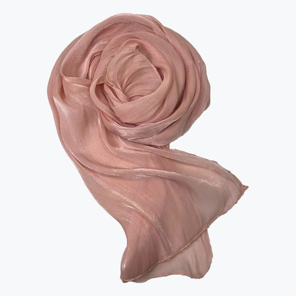 T748 spring and summer island satin long scarf solid color soft shiny satin scarf four-sided metal chain female long scarf shawl