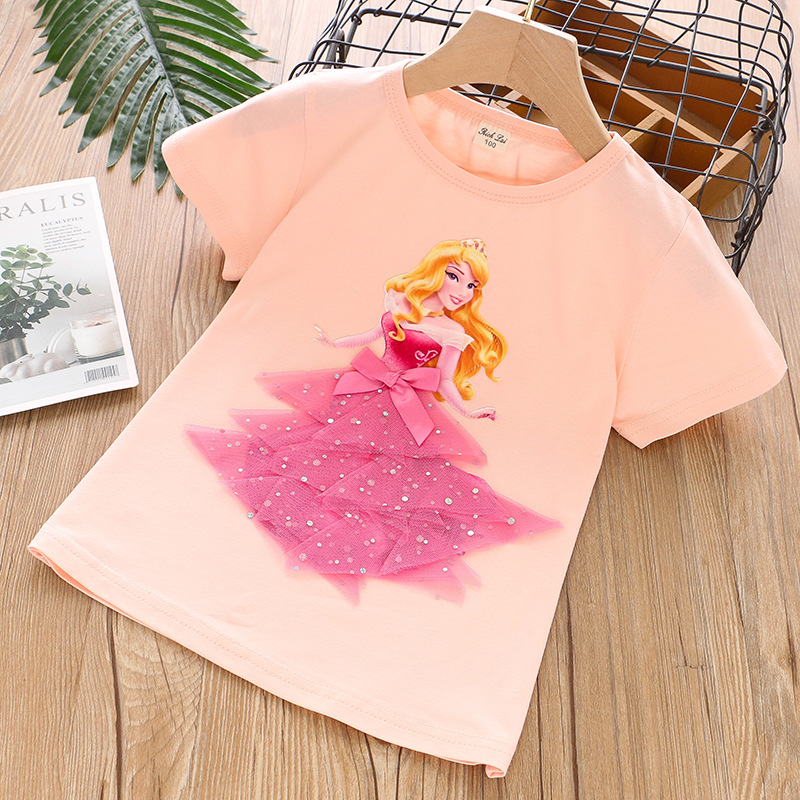 DISNEY girls designer clothes toddler designer clothes Frozen Princess Elsa Girls' short-sleeved tops are comfortable and soft Girls T-shirt summ