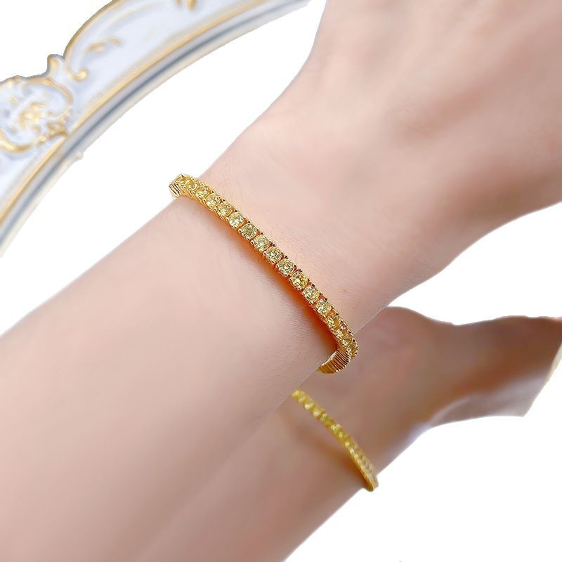 2025 New 925 Sterling Silver Yellow Gold Plated Full Diamond Bracelet, Classic Stylish OL Daily Wear, High-Quality Luxury Women's Trendy Jewelry 