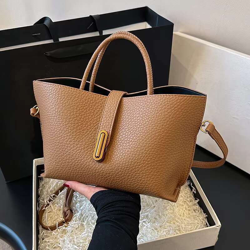 DHGargets Trendy PU Leather Tote Handbag Retro Style Crossbody Shoulder Bag with Strap for Work Shopping & Everyday Use