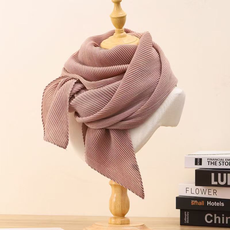 T751 solid color fashion new Korean silk scarf wrinkled warm shawl ladies autumn and winter all-match pleated thickened neck scarf