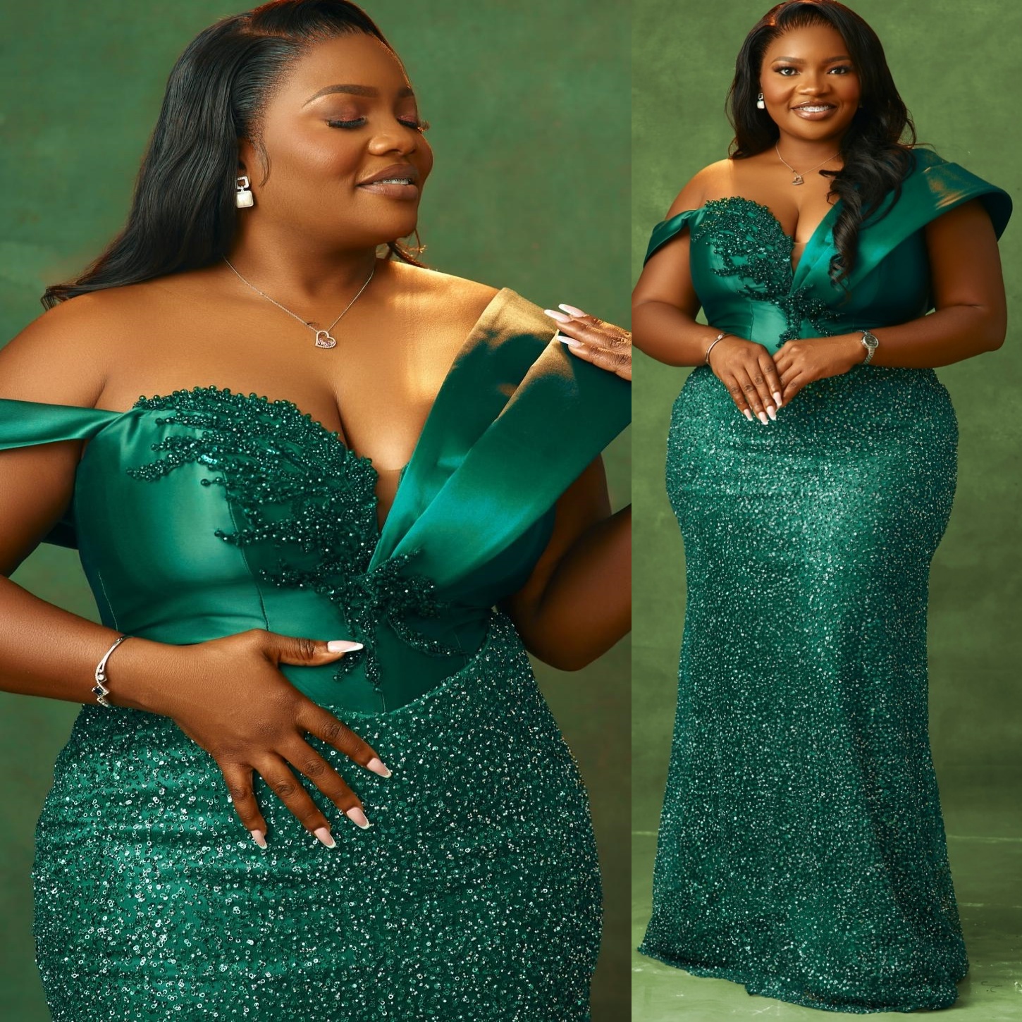Mermaid Dark Green Plus Size Prom Dresses 2025 Sequined Beaded One Shoulder Evening Formal Party Second Birthday Engagement Gowns Dress For Special Oc