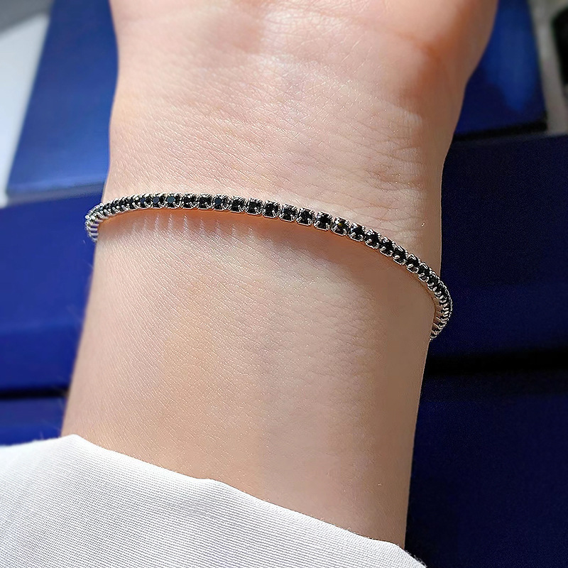 Elegant European Style Genuine S925 Sterling Silver Womens Bracelet Studded with Lustrous Diamonds
