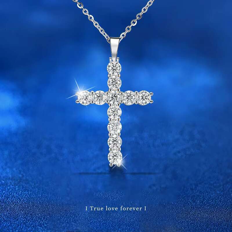Moissanite Sterling Sier Cross Dia Necklace Pendant Female Cross-border Simple and Versatile
