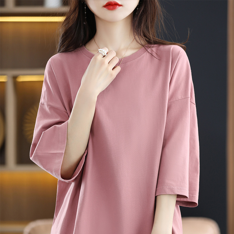 P2104 New Women's Cotton Sweatshirt Large Size Fashion Loose Round Neck Half Sleeve Comfortable Casual Pullover T-shirt Trend